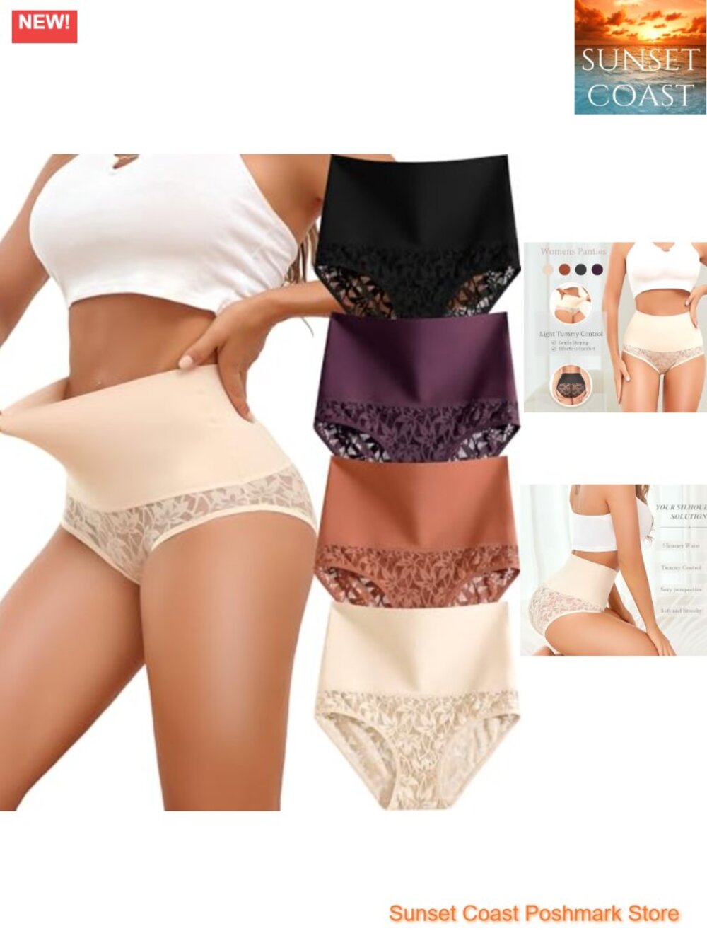 High Waist Seamless Tummy Control Lace Shapewear Panties